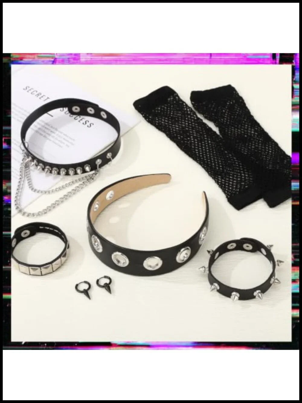Punk Rock Accessories Set for Women - Y2K Goth Choker, Leather Headband,